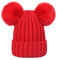 Damen Unisex Mütze Strickmütze Fellbommel Bommel Strick Mütze Winter-Mütze Bommelmütze mit 2 Bommeln (Rot,M: 36-60cm)
