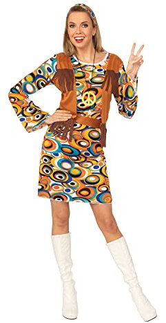 Bristol Novelty AC730L Hippie-/Mod-Kleid + Weste mit Fransen (L) Kostüm, Mehrfarbig