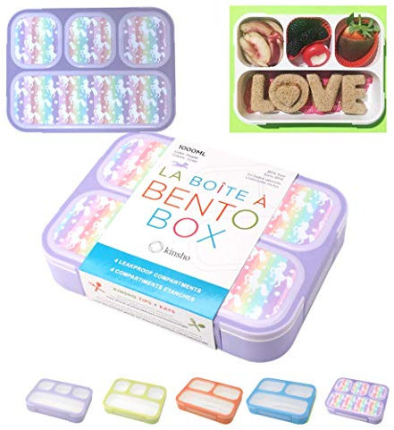 Unicorn Bento Box Lunchbox für Mädchen, Kinder, Snackbehälter mit 4 Fächern, Boxen für Kleinkinder, Vorschule, Kindertagesstätte, BPA-frei, lebensmittelecht und mikrowellengeeignet, Violett,
