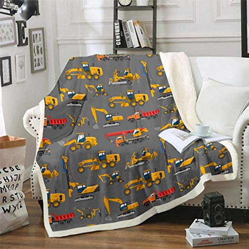 Karikatur Auto Decke 150x200cm Flanell Fleecedecke Weich Jungen Baufahrzeuge Kuscheldecke für Teenager Karikatur Maschinen LKW Wohndecke Baustellenbagger