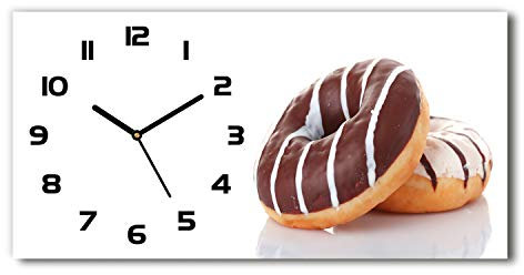 Tulup Wanduhr aus Glas 60x30 cm Glas Uhr Bild Glasuhr Gehärtetes Glas Küchenuhren - Schwarze Zeiger - Donuts mit Schokolade
