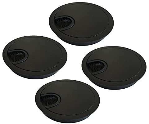 LIKERAINY Cable Bushing Desk Table Grommets Round Ø80mm Cable Outlet Tidy Cover Insert Wire Organiser in Metal Anodised Black Pack of 4
