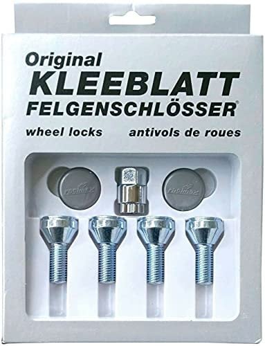 KLEEBLATT Felgenschloss M12x1,5x25mm Kegelbund 60° kompatibel mit Alpine Dacia Mitsubishi Opel Renault Suzuki 4x silberne Felgenschlösser Felgensicherung Radsicherung Radsicherungsschrauben Typ 939
