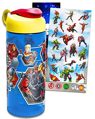 Marvel Avengers Plastic Water Bottle for Boys and Girls ~ 3pc Bundle with MCU Superheroes Reusable Water Bottle For Home, School, and Sports, Avengers Stickers, and Door Hanger