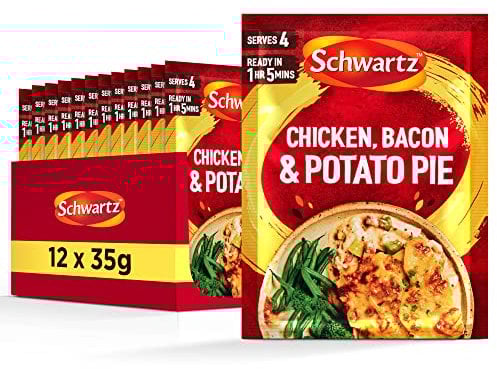 Schwartz Chicken Bacon & Potato Pie Recipe Mix 35 G | Pack of 12 | No Artificial Colours or Flavourings | No Added Preservatives or MSG | Suitable for Vegetarians