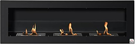 HOMCOM Cheminée bioéthanol Murale encastrable 3 brûleurs 3 L au Total, Environ 3 h de durée de Combustion, dims. 120L x 15l x 40H cm, Acier INOX Noir