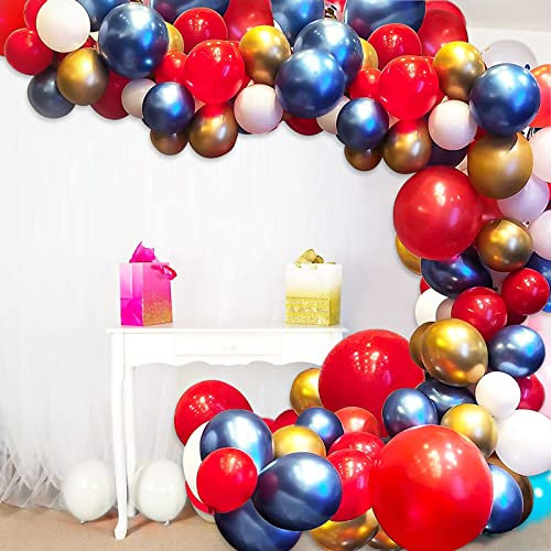 80Pcs Red Blue White Balloon Arch Kit, rechuan Metallic Gold Blue Balloon Garland Kit for Superhero Themed Party, Birthday Decor, Graduation Party