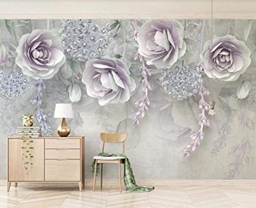 Carta da parati moderna con fiori in rilievo con fiori lilla per soggiorno, camera da letto, TV, decorazi Carta da parati 3D Divano TV fotomurali poster murale Soggiorno camera letto-150cm×105cm