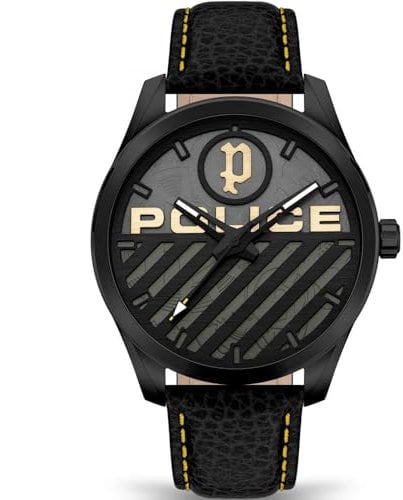 Police Herren Analog Quarz Uhr mit Leder Armband PEWJA2121403