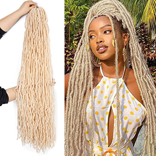 Faux Locs 24 Inch 613# Crochet Hair New Soft Locs 6 Packs/Lot Curly Wavy Pre-Looped Faux Locs Goddess Synthetic Fiber Hair Extensions (24 Inch, 613#)