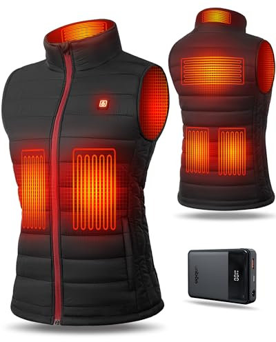 UNBON Beheizbare Weste Damen, Elektrisch Beheizte Weste Damen USB mit 4 Heizzonen 3 Temperaturstufen, Heizweste Aufladbar, Beheizbare Jacke Winter Waschbar für Outdoor-Sportarten Größe L Schwarz