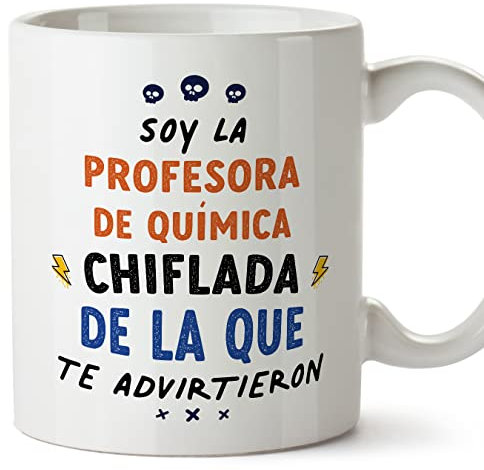 MUGFFINS Tazas para PROFESORA DE QUÍMICA mujer - En Español - Todos te advirtieron - 11 oz / 330 ml - Regalo original y divertido