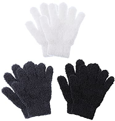 Geyoga 3 Paar Kinder Strickhandschuhe Winter Warme Vollfinger Handschuhe (Dunkelgrau, Schwarz, Weiß, L)