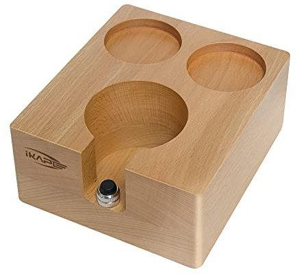 IKAPE Espresso-Tamper-Halter, 58 mm Holz, Kaffee-Tamper-Station, natürliches Holz, Espresso-Tamp-Mattenständer, passend für 58 mm Espresso-Zubehör – Dosenverstellbare Siebträger-Standhöhe (3 Löcher)
