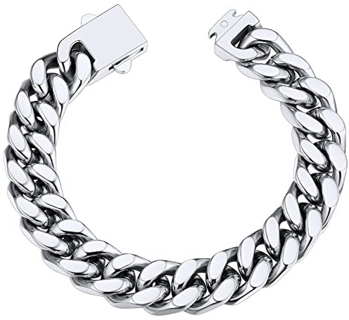 Men's Stainless Steel Bracelets Thick Cuban Bracelet Silver Chain Bracelet Chunky Link Bracelets for Women Stainless Steel Bracelets for Men