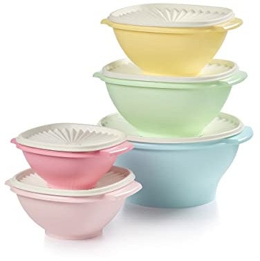 Tupperware Heritage Collection 5 Bowls + 5 Lids (10 Piece) Food Storage Container Set in Vintage Colors - Dishwasher Safe & BPA Free