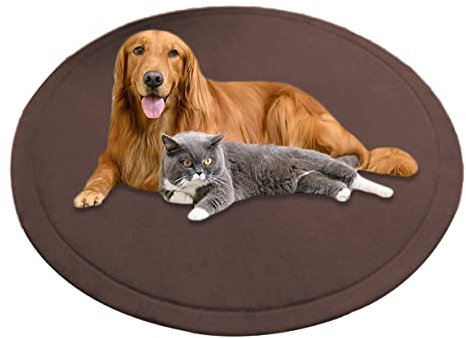 Große runde Hundematte, Korallen-Samt, weiche Haustiermatte, beruhigendes Hundekissen, rutschfest, Matratze, Teppich, Hundeteppich, waschbar (90 cm, braun)