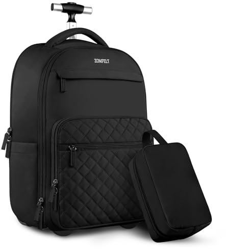 ZOMFELT Mochila con ruedas para mujer, Negro, 17 Inch
