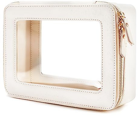 Aveniee Transparente Make-up-Tasche, Tragbarer Reise-Kulturbeutel für Damen und Herren, Auto-Organizer-Tasche mit Doppelreißverschluss,weiß