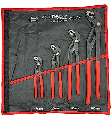 Kraftwelle Lot de 4 pinces multiprise pour tuyau 175 mm, 250 mm, 300 mm et 400 mm pour montage et démontage pour un usage professionnel