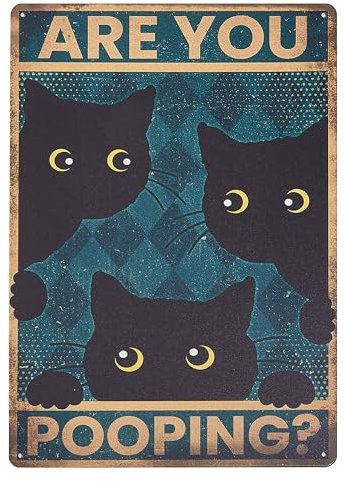 GLOBLELAND Schwarze Katze Vintage Metall Blechschild Lustige Kunst Plakette Poster Retro „Are You Pooping“ Metall Wand Deko Blechschilder 8×12 Zoll Für Zuhause Küche Bar Coffee Shop Club Dekoration