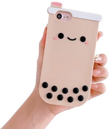 wifantien 3D Bubble Case for iPhone SE 2022/2020, 6/6S/7/8 (4.7'') - Cartoon Cute Kawaii Smile Face Boba Tea Kids Teens Girls Women Soft Silicone Case