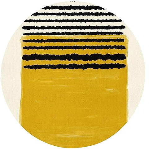 Senfgelbe Linien bedruckter runder Teppich, waschbar, Fußmatten, weich, rutschfest, runde Matte für Wohnzimmer, Sofa, Schlafzimmer, Badezimmer, 61 cm