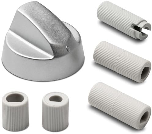 Drehknopf Herd Ø 43mm Knopf Knebel Herd Griff Schalter Herd mit 5 Adaptern Universal für Herd Ofen Backofen 2 Farben (Silber)