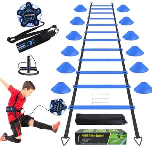YHOTOGEA Football Training Equipment, Speed Agility Training Set, Agility Ladder 12 Rung 6M, Football Kick Trainer, 12 Disc Cones, Skipping Rope, Football Training Kit for Boys, Adult Soccer Training