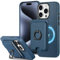 SHIELDON Genuine Leather Case for iPhone 15 Pro + Magnetic Card Holder [RFID Blocking][Ring Stand][Magnetic Wireless Charging] Slim Protective Case with Compatible with iPhone 15 Pro - Royal Blue