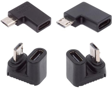 cablecc Lot de 4 adaptateurs de données d'alimentation coudés à 90/360 degrés USB-C USB 2.0 type C femelle vers micro USB mâle