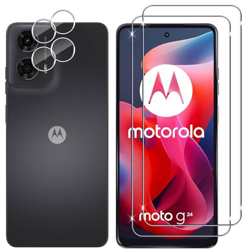 Lutree pour Motorola Moto G24 /Moto E14 /Moto G04 /Moto G04S Verre Trempé, 2+2 Pièces Protection écran+ Caméra Arrière Protecteur Film, 9H Dureté HD Sans Bulles Anti-Rayures Protecteurs d'écran