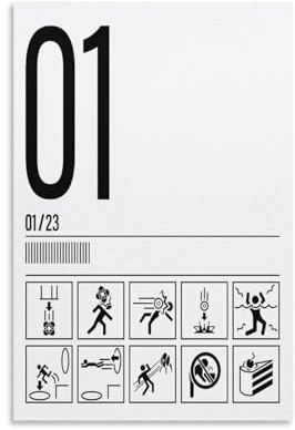 Portal-Testkammer-Symbole, Spielzimmer-Dekoration, ungerahmt, Wandkunst, Dekoration, Zitat, Heimdekoration, Druck für Badezimmer, Schlafzimmer, Poster, Plakette, Bar, Pub, Club, Café, 40 x 60 cm