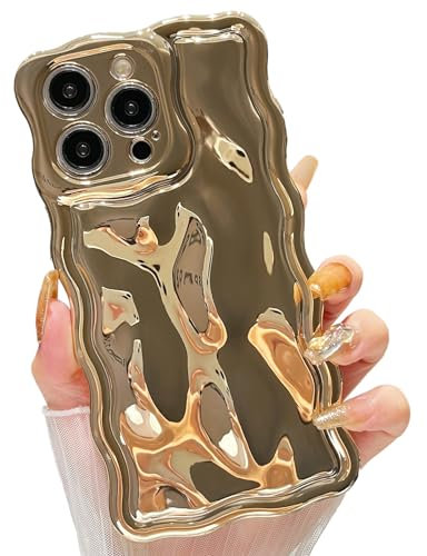ZTOFERA Wavy Case for iPhone 13 Pro Max (6.7-Inch), Cute Wave Frame Shiny 3D Ripple Electroplating Design Protective Phone Case Soft TPU Bumper Shockproof Cover for Girls Women, Gold