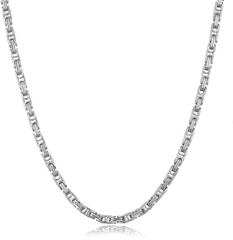 HSWYFCJY Herren Königskette Silber 316L Edelstahl Halskette 4 mm Byzantinische Kette Halskette für Herren Hip Hop Punk Halskette 46 cm Schmuck Geschenk für Männer