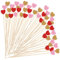 Amabro 100 Stück 12cm Pique Aperitif Holzspieße,Pic Aperitif Cure Dent Bois,Spieße Fingerfood Fondue Obstspieße Cocktail Deko Herzen Cocktailspieße Herzförmige Mehrfarbig Valentinstag Dekorationen