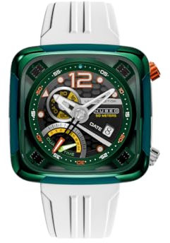 Nubeo Men's 45mm Ecliptic Retrograde Dual Time Limited Edition Stark Green Watch with Rubber Strap NB-6096-02