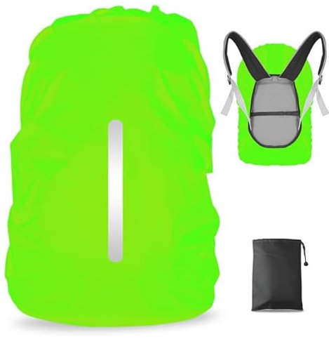 LAMA 1 Pack Housse de Pluie Imperméable pour Sac à Dos Réfléchissante Protection Anti-Pluie Anti-Poussière et Antivol L 41L-55L Vert Fluo