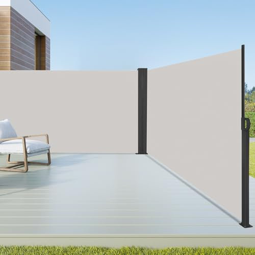 arvioo Tenda da sole laterale allungabile su entrambi i lati, crea privacy in esterni, fino a 6 m, funzione di avvolgimento automatico, protezione dal sole e dal vento, tenda laterale come frangivista