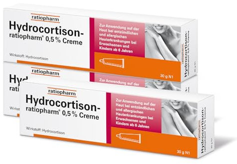 Hydrocortison-ratiopharm® 0,5% Creme im Sparset 3 x 30 g Creme: Bei allergischen und entzündlichen Hautirritationen, Juckreiz, Sonnenbrand und Insektenstichen.