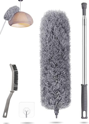 Staubwedel Teleskop Waschbar,Staubwischer Stange und Biegbar Eckbesen,Duster Mikrofaser Edelstahl mit teleskopstange lang ausziehbar bis 240cm