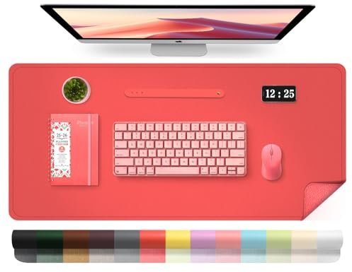 BLESWIN Leather Desk Pad - Waterproof, Large Writing Mat With Mouse and Keyboard Protection, Easy Clean Office Mat (Candy Red, 100x43cm)