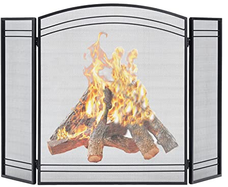 Schwarz, 3, 4 Plattenschutz für Feuerstelle, Gas und Holzkamine, Schutzblech für offenes Feuer im Innen und Außenbereich, sicher für Kinder und