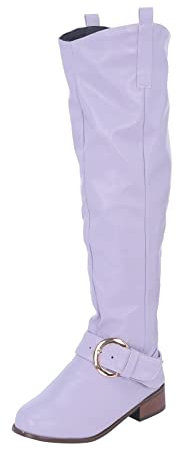 SAUTRV Stivali alti al ginocchio da donna, alla moda, con tacco spesso, in pelle, stivali alti al ginocchio, Viola, 40.5 EU