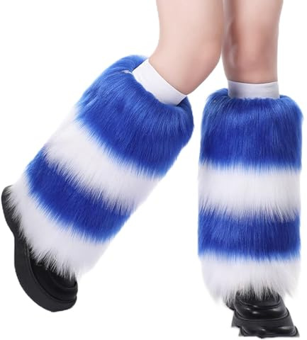 YILEEGOO Womens Faux Fur Fuzzy Leg Warmers Warm Fuzzy Rainbow Boot Sleeves Boot Covers Cuff Fluffy Rave Music