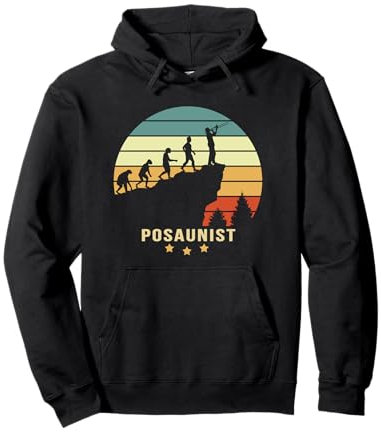 POSAUNIST Evolution retro sunset | Ein Mann spielt Posaune Pullover Hoodie