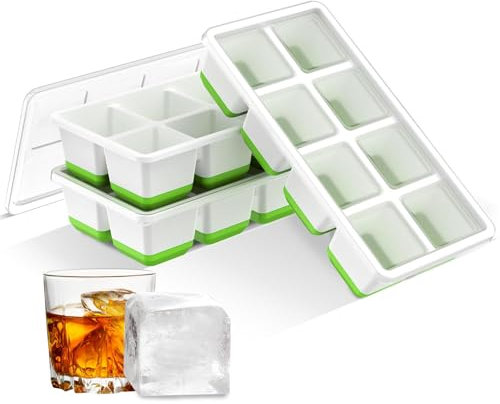 Fadroky Eiswürfelbehälter mit Deckel, Eiswürfelform Groß 3 Stück, 24 Eiswürfel silikon Flexible BPA Frei, wiederverwendbare eiswürfelformen für Whisky, Cocktails, Getränke, Ice Cube Tray (Grün)