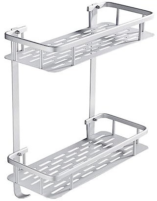 PHENOFICE Nagelfreies Gestell Aus Aluminium Ablage Für Küche Und Bad Ohne Bohren Langlebig Und Belastbar Mit Haken Für Utensilien