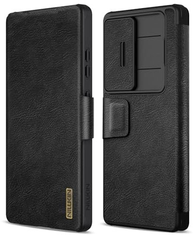 Nillkin Coque pour Samsung Galaxy S25 Ultra, Étui Portefeuille avec Porte-Cartes et Protection d'appareil Photo, Coque Antichoc, Noir