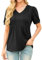 GRECERELLE Ladies Tops V Neck Puff Short Sleeve T Shirt for Women Summer Tunic Tops Womens Casual Pleated Solid Blouses Tee (Black, M)
